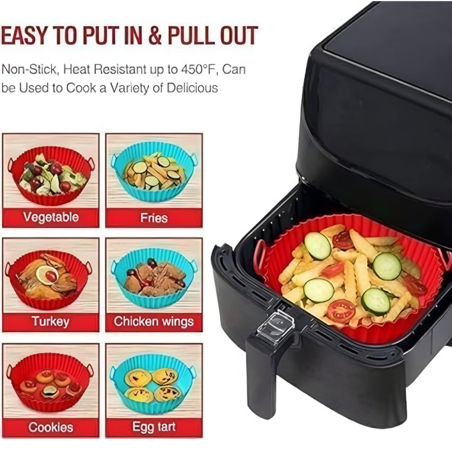 EZ Grab™ - Silicone Air Fryer Basket Liner (6 Pcs Multiple Size Pack)